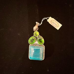 SS Blue jasper /peridot/ sea glass pendant